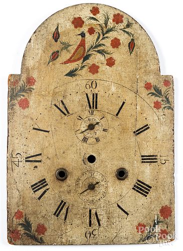 Painted wood tall clock face, 19th c.