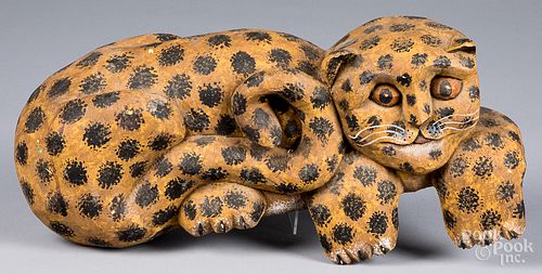Carved and painted cat, signed P. Koosed 1984