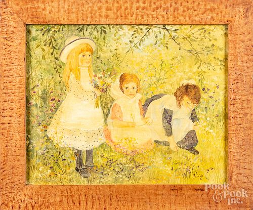 Jeanne Davies oil on canvas of three children