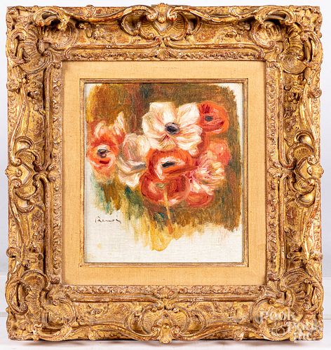 Oil on canvas floral still life, signed Renoir