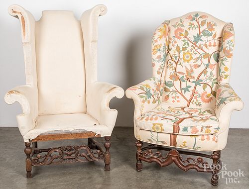 Two William and Mary style wing chairs