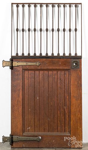 Oak and iron grate horse stable door, early 20th c
