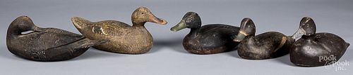 Five carved and painted duck decoys