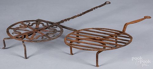 Two wrought iron rotating broilers, 19th c.
