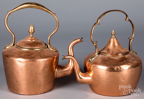 Two dovetailed copper kettles, 19th c.