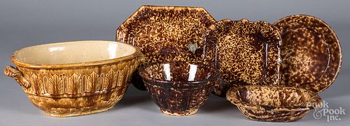 Six pieces of Rockingham glaze pottery