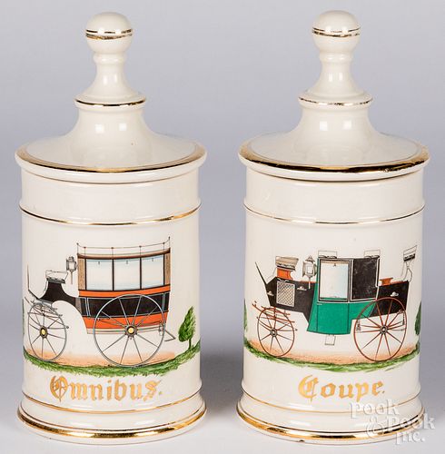 Pair of porcelain carriage bottles