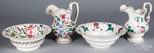 Two Staffordshire pitcher and basin sets, 19th c.