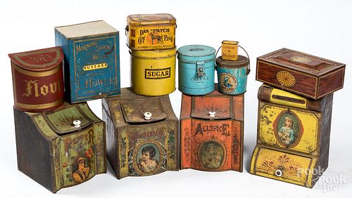 Group of advertising and kitchen tins