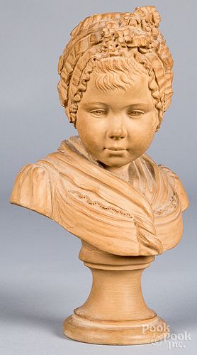 French terra cotta bust of a woman, 19th c.