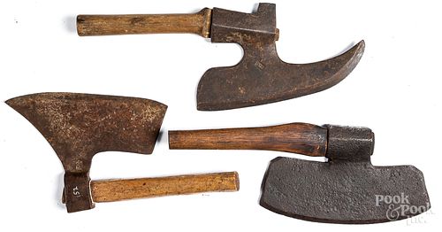 Three early wrought iron goose wing axes, ca. 1800