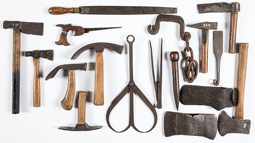 Group of early iron tools, ca. 1800
