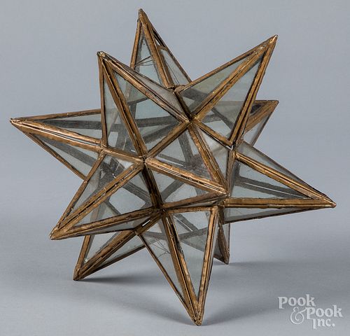 Tin and glass hanging Moravian star, 19th c.