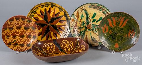 Five pieces of contemporary redware
