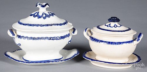 Two Leeds pearlware blue feather edge tureens