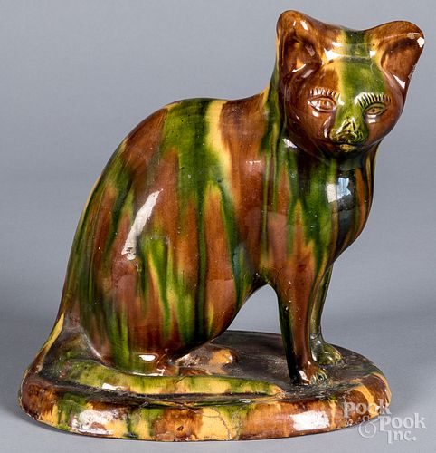 Whieldon type pottery seated cat, 19th c.