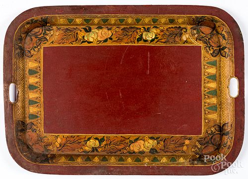 Large red toleware serving tray, 19th c.