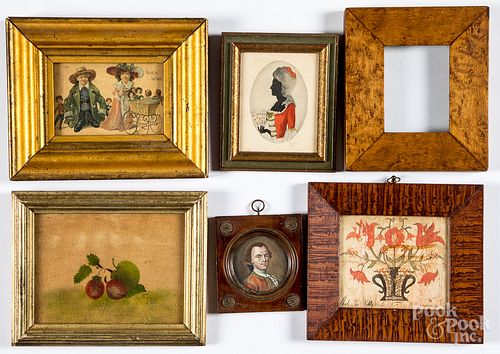 Six small framed items, 19th and 20th c.