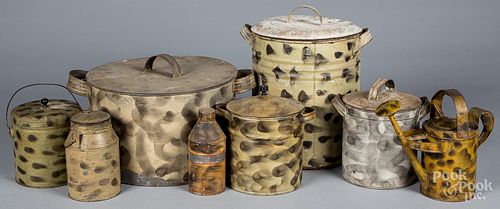 Group of smoke decorated tin, 19th and 20th c.