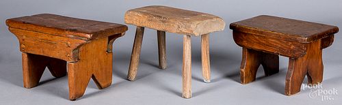Three pine and oak footstools, 19th c.
