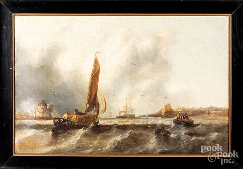 Dutch oil on canvas maritime scene, early 19th c.