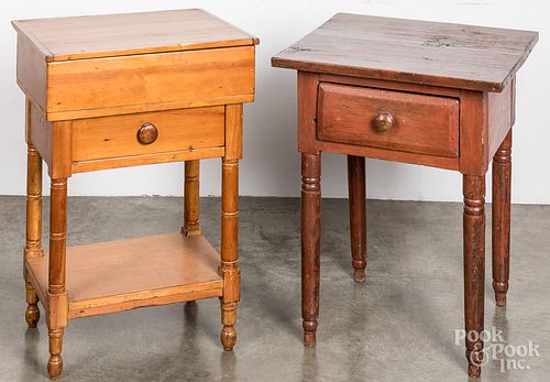 Pine washstand and red stained one-drawer stand