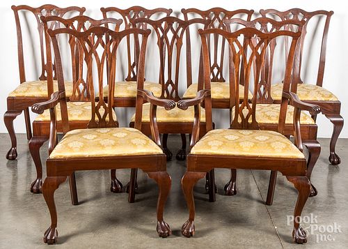 Nine Chippendale style mahogany dining chairs