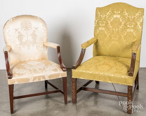 Two Georgian style upholstered armchairs