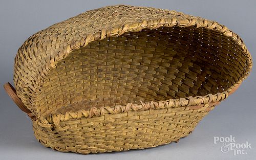 Unusual painted splint hooded basket, 19th c.