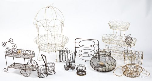 Group of wire baskets and plant stands