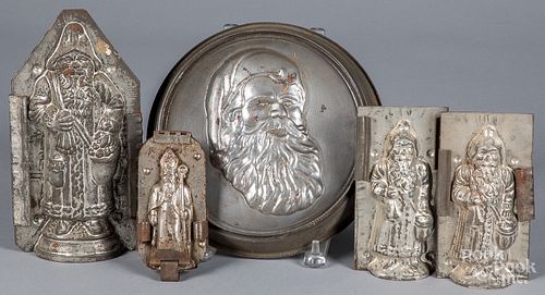 Five Santa Claus tin chocolate molds