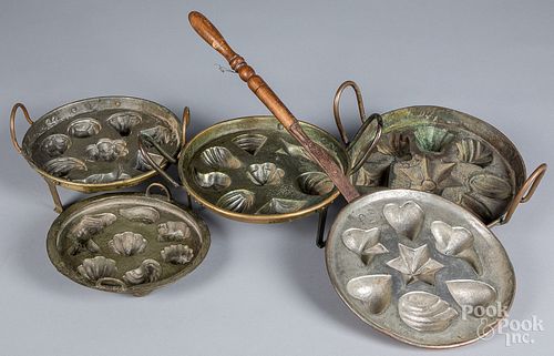 Five copper food molds, 19th c.