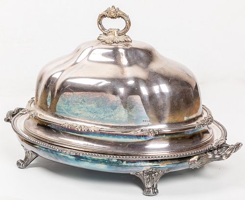 Large silver plated meat dome and warming tray