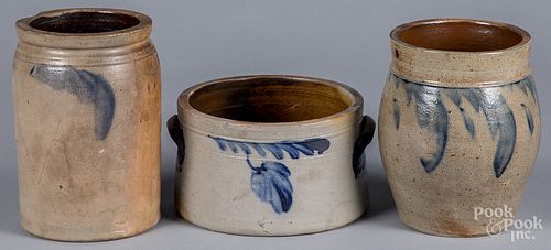 Three Pennsylvania stoneware crocks, 19th c.