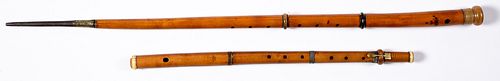 Walking stick flute, together with another