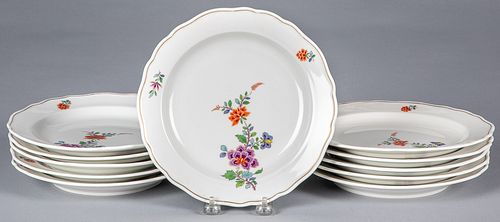 Set of eleven Meissen butterfly and flora plates