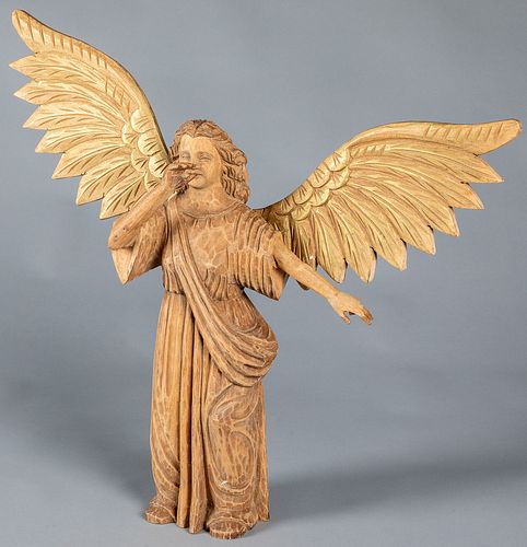 Contemporary carved angel figure, 19 1/2" h.
