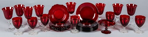 Group of ruby glass plates and goblets, 20th c.