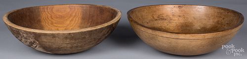 Two large turned wooden bowls, 19th c., largest -
