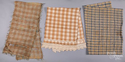Brown and white checked homespun show towels, etc.
