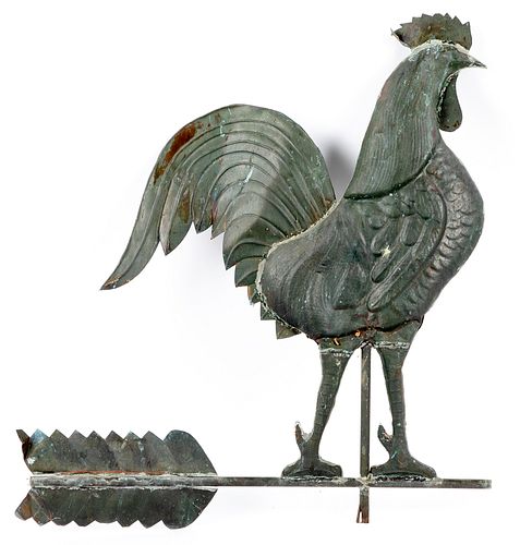 Large swell bodied copper rooster weathervane