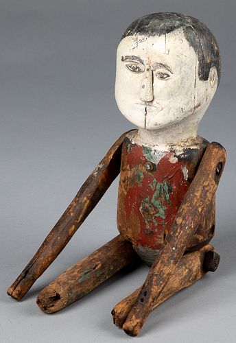 Folk Art carved and painted jointed man, 19th c.