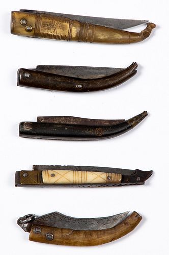 Five Colonial era clasp knives, 18th c.