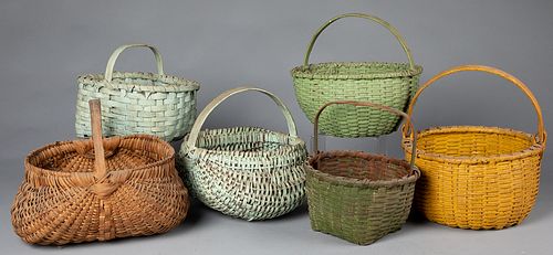 Five painted splint baskets, 19th c.