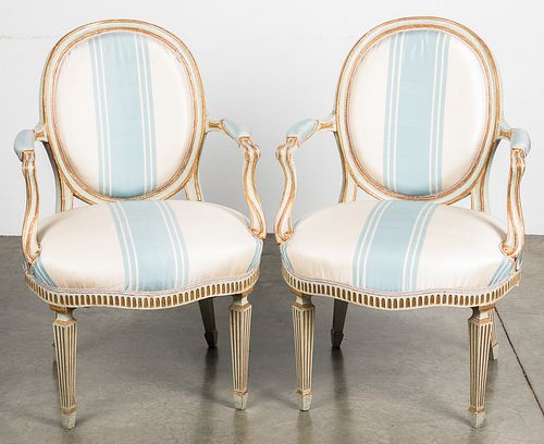 Pair of French style painted armchairs.