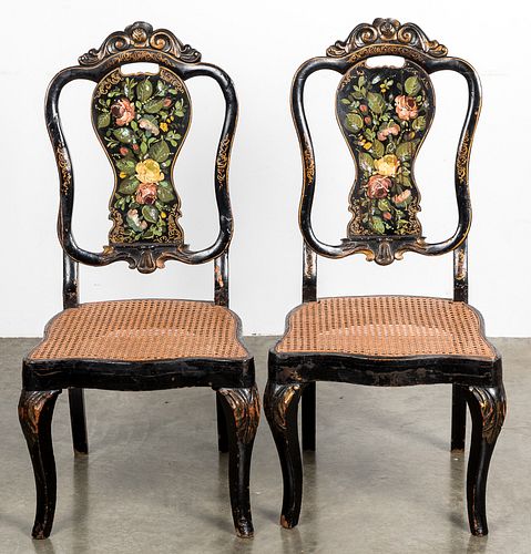 Pair of Victorian painted cane seat chairs.