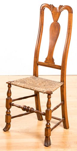 New England rush seat side chair, 18th c.