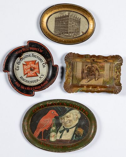 Four tin lithograph advertising tip trays