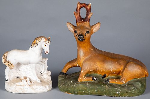 Large chalkware stag, early 20th c.