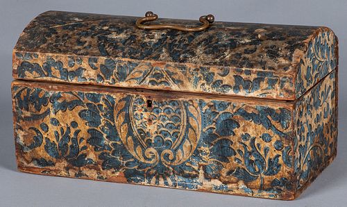 Wallpaper covered pine document box, early 19th c.